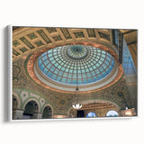 Vintage poster art of colorful architectural domes on extra large framed canvas, ideal for living room decor.