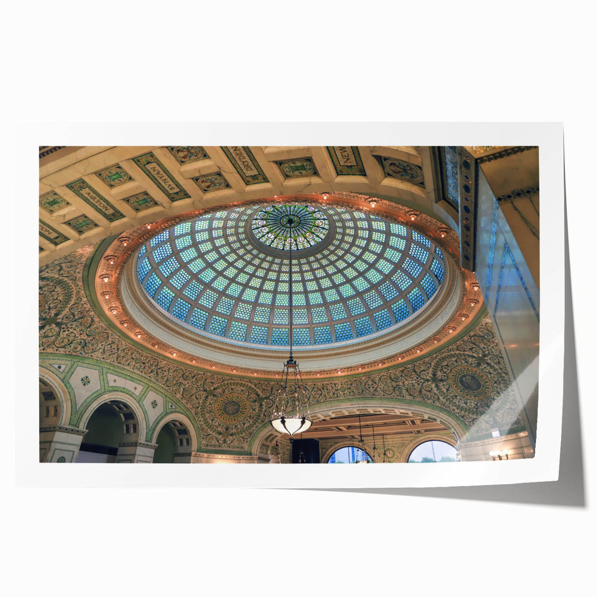 Rolled print of architectural domes in muted earth tones, suitable as art wall for dining room or bathroom.