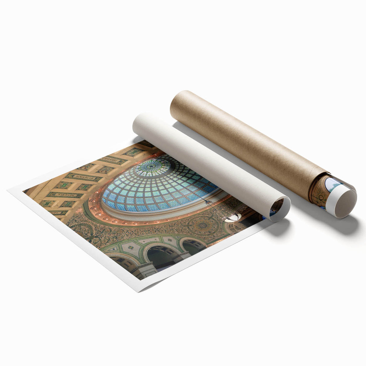 Extra large rolled print featuring a floral art design with muted green and pink tones on a white background.