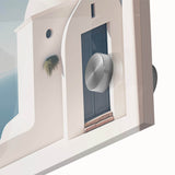 Mid-century modernist large abstract art print on acrylic glass, featuring geometric shapes in muted tones.