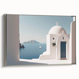 Framed canvas of vintage landscape art paintings featuring colorful architectural domes against a black background.
