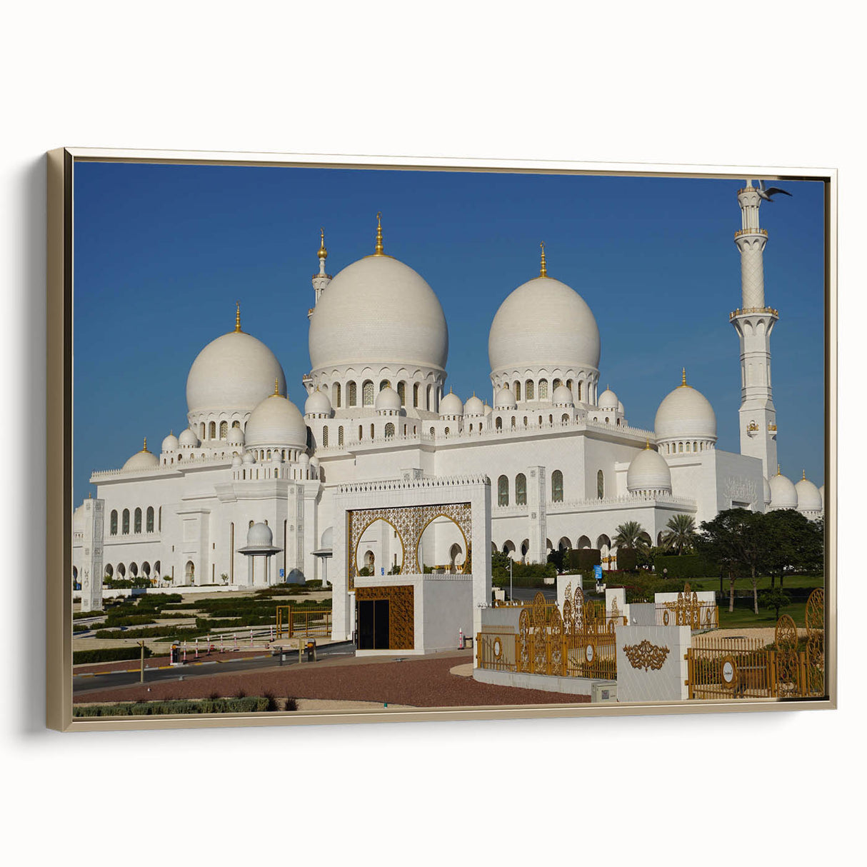 Vintage poster art featuring colorful architecture domes on a black framed canvas, ideal for living room decor.