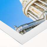 Art deco poster featuring symmetrical architecture and metallic tones on rolled canvas, suitable for dining room decor.