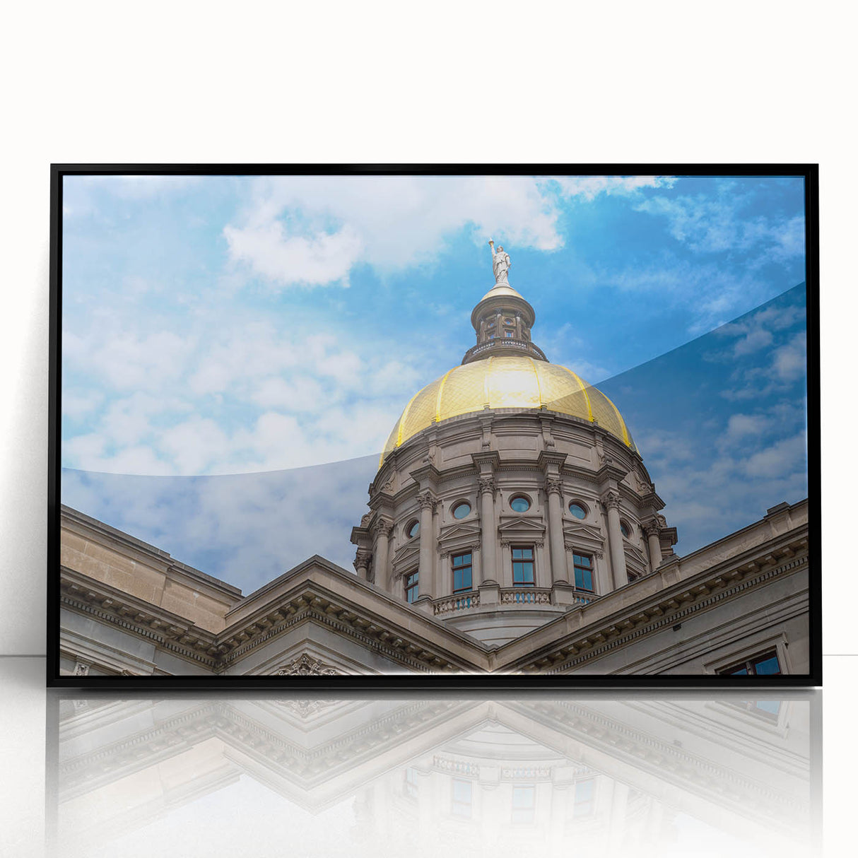 Large abstract wall art featuring mid-century modernist domes in black and white, acrylic print framed in black.