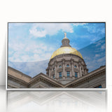 Art deco poster featuring geometric domes in muted gold and white, acrylic framed, ideal for modern nursery wall art.