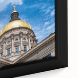 Extra large framed canvas featuring a close-up of black architectural domes with colorful, textured detailing.