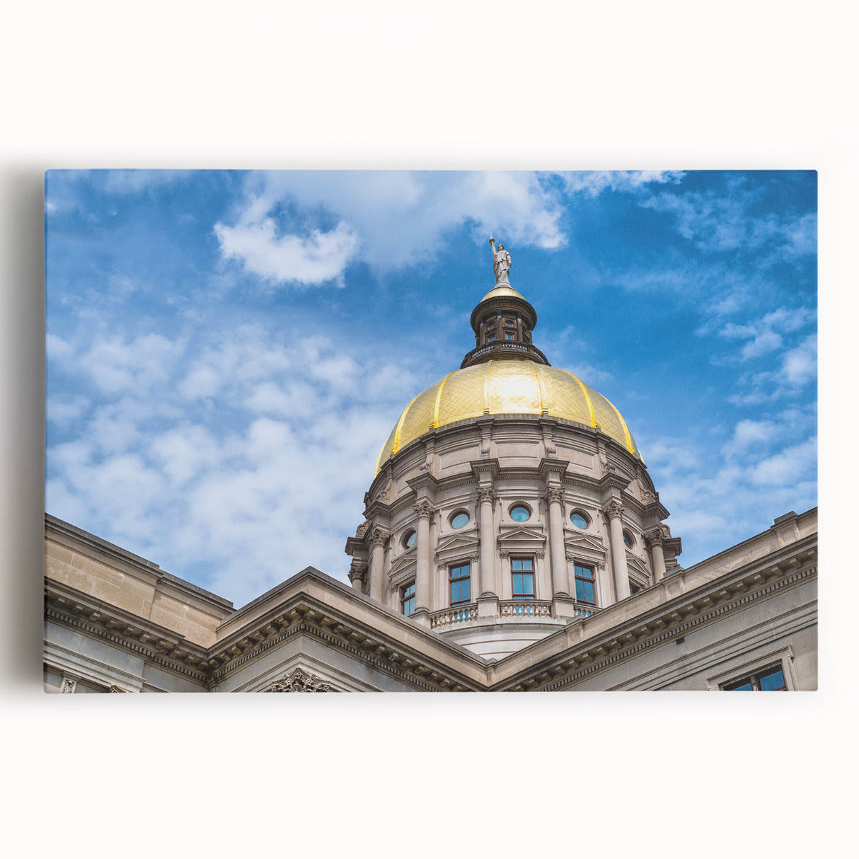 Black and white photograph of architectural domes on a large stretched canvas.