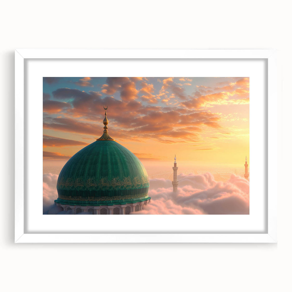 Abstract art print featuring overlapping geometric domes in muted gray tones, framed with a white mat.