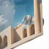 Large abstract wall art featuring mid-century modernist domes in muted earth tones on acrylic glass.