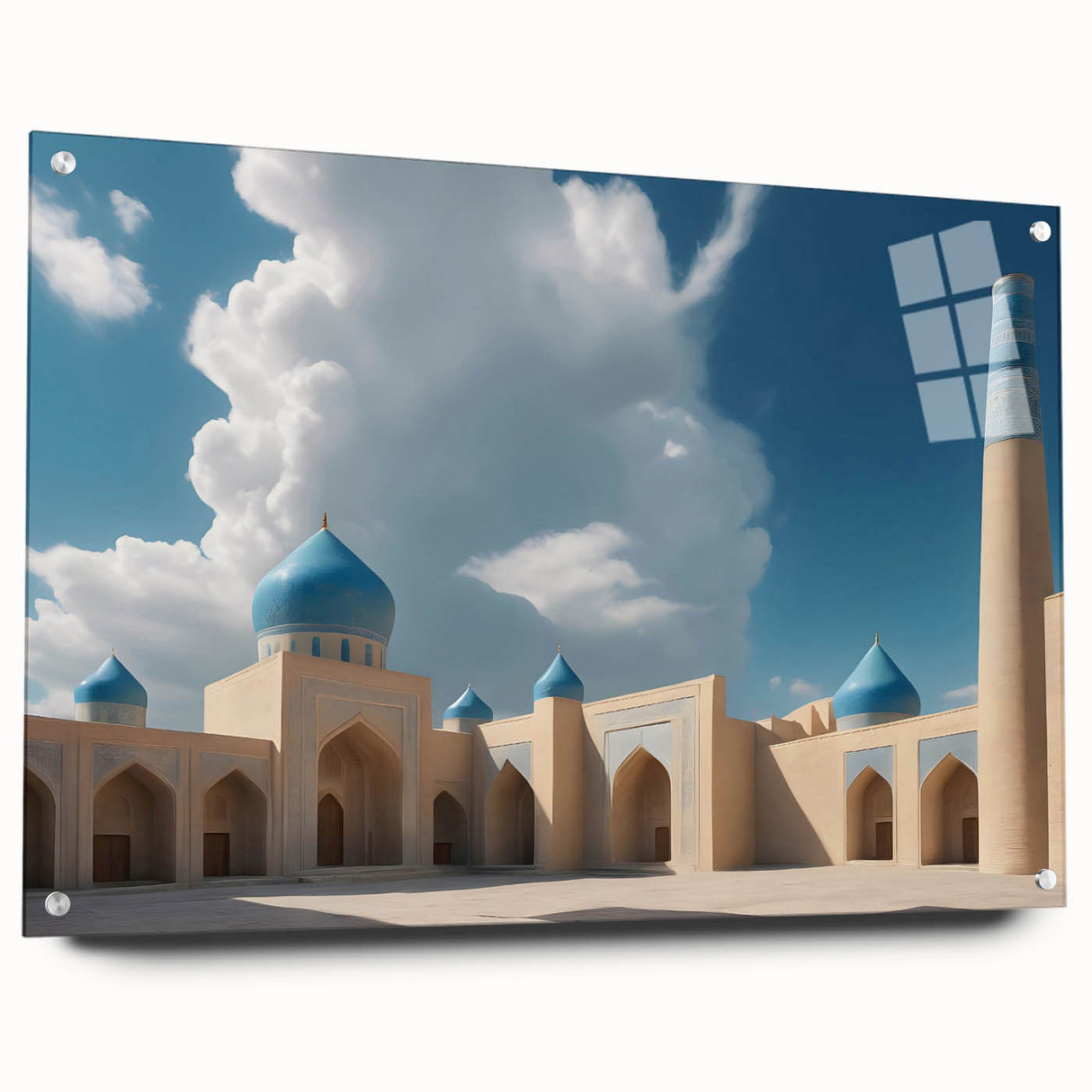 Large abstract wall art featuring geometric domes in muted gray on acrylic glass, suitable for bedroom or dining room decor.
