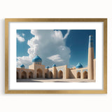 Extra large abstract art print featuring textured domes in muted gold and white, framed with a gold mat.