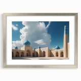 Textured abstract art print of architectural domes in muted gray tones on a framed silver matte, ideal for bedroom art.