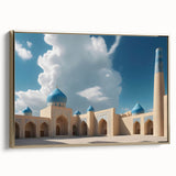 Framed canvas featuring a black and gold vintage poster art of architectural domes, ideal for bedroom wall art.