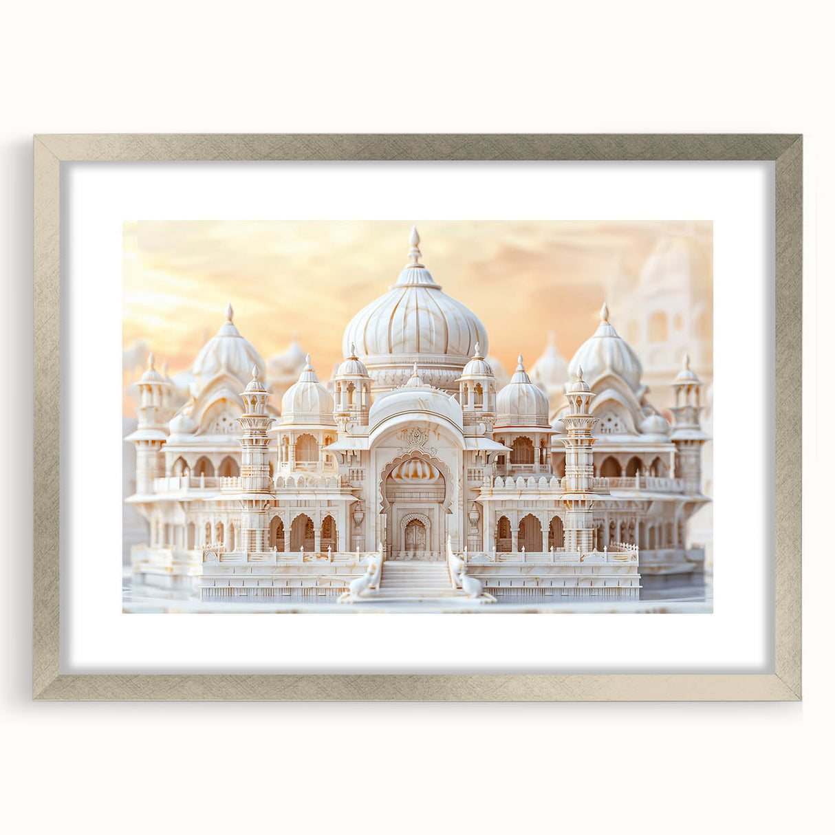 Textured abstract art print featuring curved architectural domes in grayscale, framed in silver, ideal for bedroom art.
