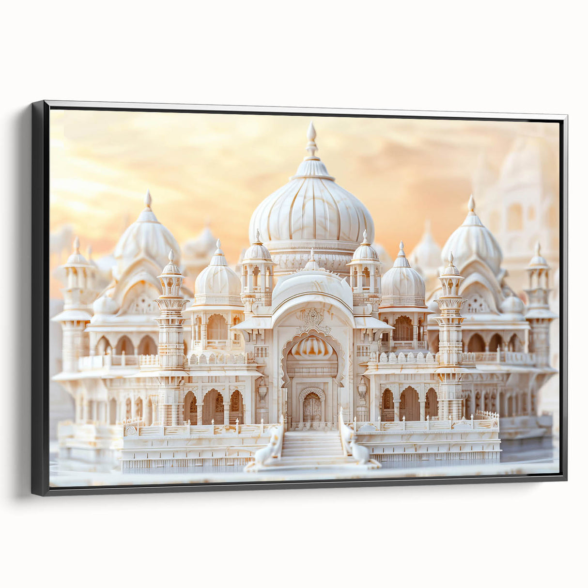 Black and white framed canvas of vintage poster art featuring architectural domes, ideal for bedroom wall decor.