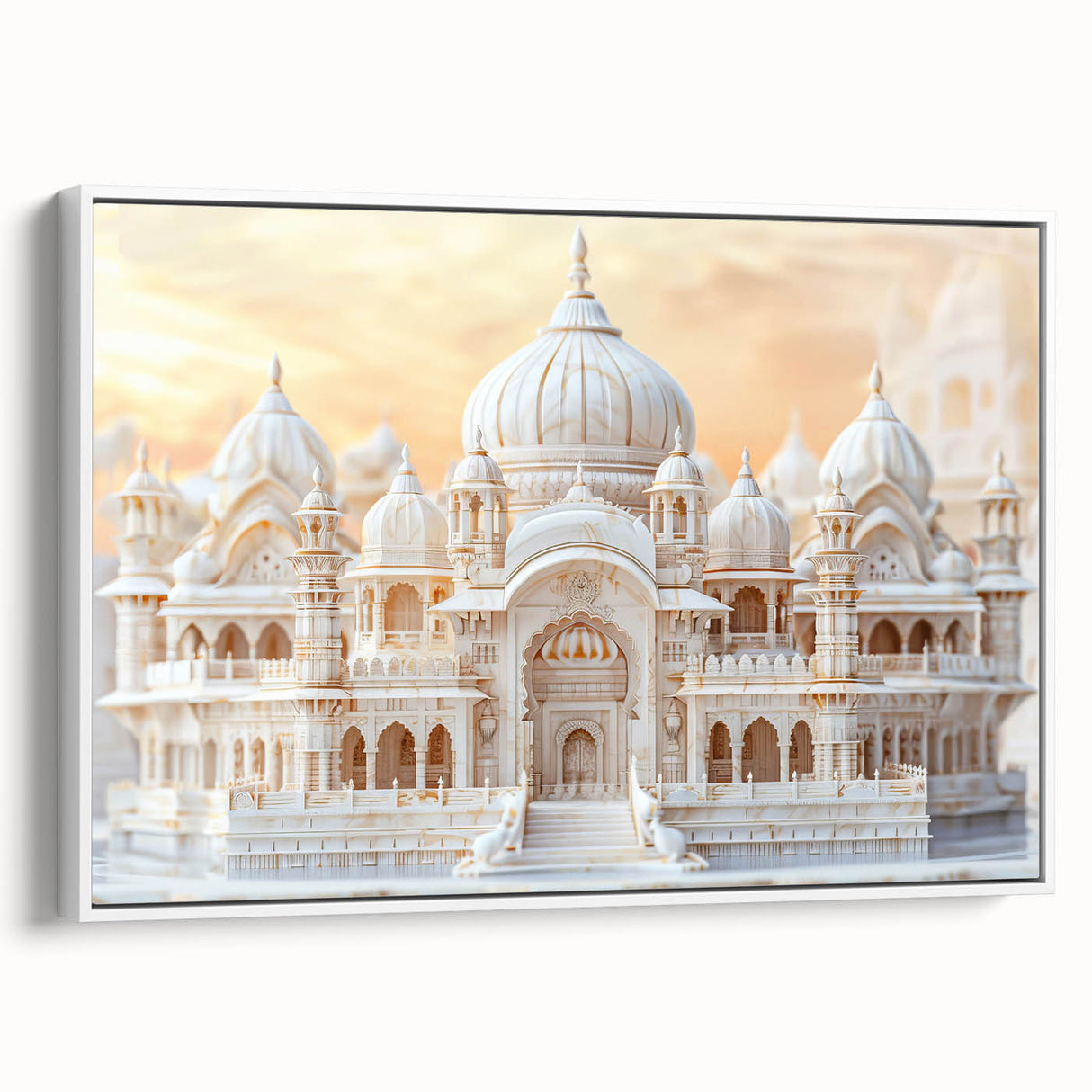 Vintage poster art of architectural domes in muted black and white on a large framed canvas, ideal for living room decor.