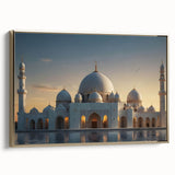 Framed canvas featuring vintage poster art of architectural domes in black and gold, ideal for bedroom wall decor.