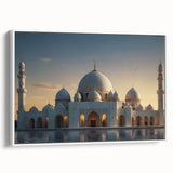 Vintage poster art of colorful architecture domes on a large framed canvas, ideal for living room decor.