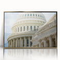 Mid-century modernist art featuring golden architectural domes on a large acrylic print.