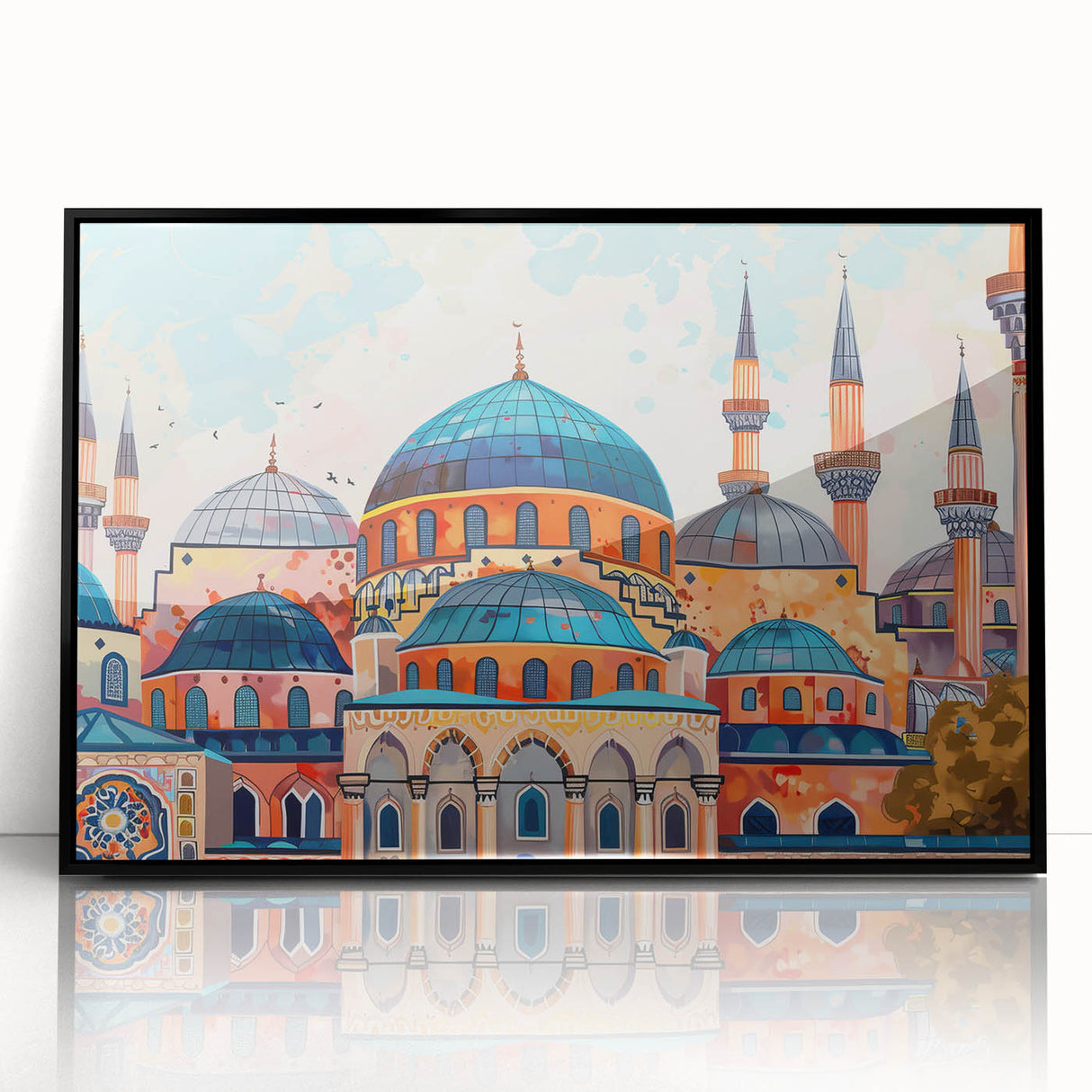 Large abstract wall art of architectural domes in muted gray, framed in black acrylic, suitable for modern art wall decor.