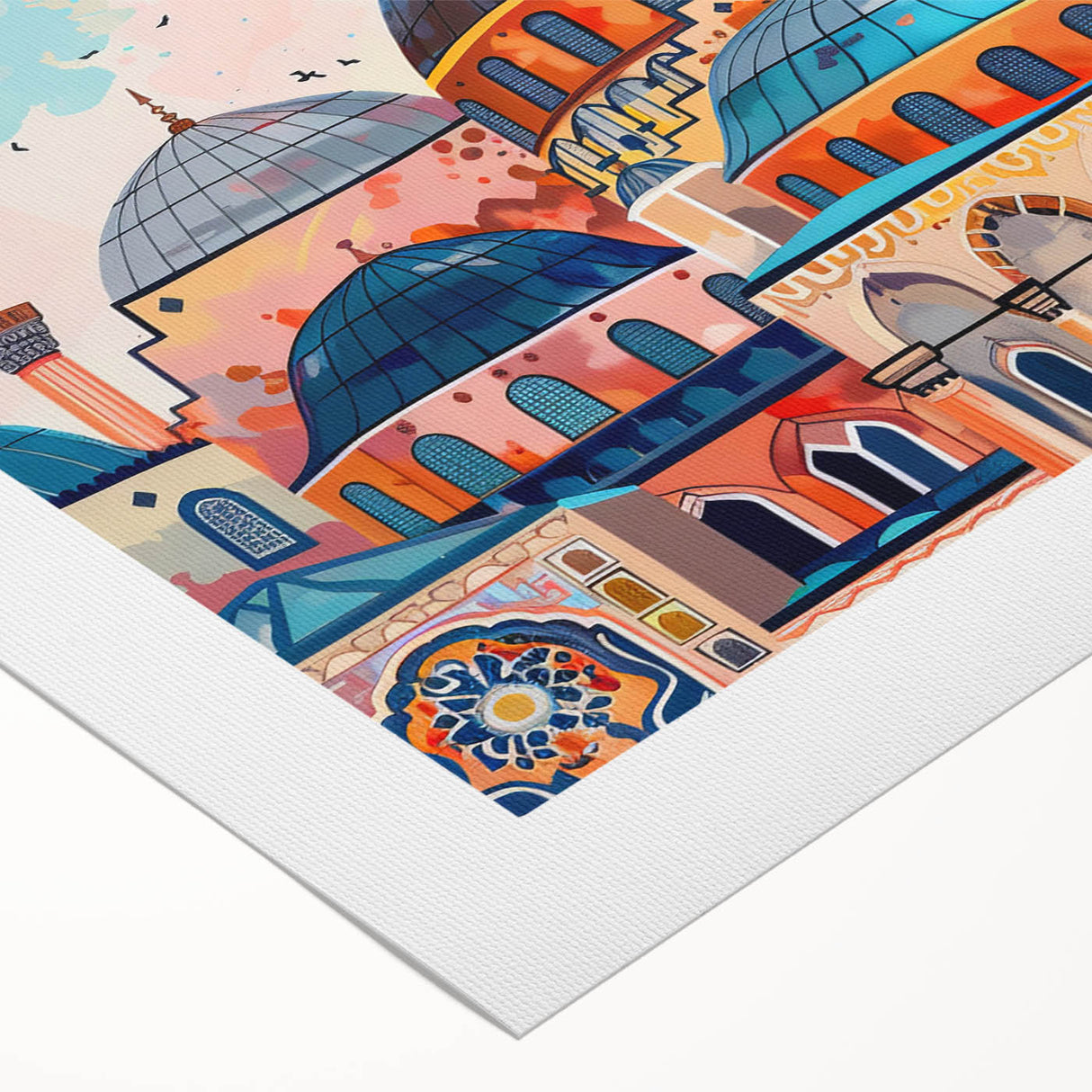 Art deco poster featuring symmetrical dome architecture in monochrome, printed on rolled canvas.
