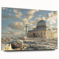 Acrylic print of large abstract wall art featuring architectural domes in muted earth tones.