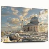 Acrylic print of large abstract wall art featuring architectural domes in muted earth tones.
