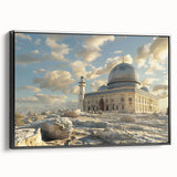 Framed canvas featuring a black and white vintage poster art of architectural domes, ideal for bedroom wall decor.