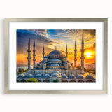 Textured art print featuring abstract architecture domes in muted gray, displayed in a silver frame.