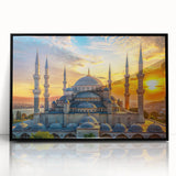 Large abstract wall art featuring black and white architectural domes in a mid-century modernist style.