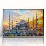 Mid-century modernist art featuring silver domes in a geometric layout on a framed acrylic.