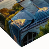 Black and white landscape art painting of architectural domes on stretched canvas, ideal for bedroom wall decor.