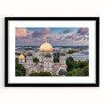 Abstract art print featuring colorful, textured domes on a black framed canvas, ideal for living room decor.