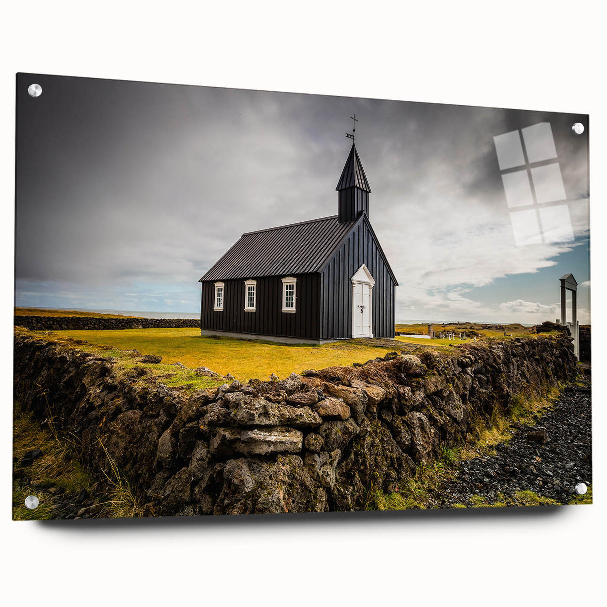 Acrylic print of large abstract wall art featuring architectural domes in muted gray tones.