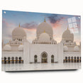Side view of large abstract wall art on acrylic, featuring architectural domes in muted grays.