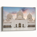 Landscape art painting of colorful domes on black wall art, vintage poster style in silver framed canvas.