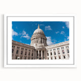 Abstract art print featuring symmetrical dome designs in muted gray tones on a white framed poster.