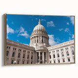 Framed canvas featuring a vintage poster of architectural domes in black and gold tones, ideal for bedroom wall art.