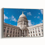 Framed canvas featuring a landscape art painting of colorful architectural domes in vintage poster style.