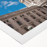 Art Deco poster featuring architectural domes in muted gold and blue tones on rolled canvas, suitable for dining room walls.