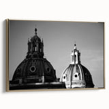 Black and white vintage poster art of architectural domes on framed canvas, ideal for bedroom wall decor.