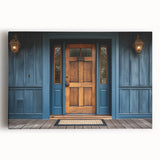 Black and white photograph of an ornate door on stretched canvas, ideal for kitchen wall art.