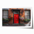 Extra large rolled print of a floral art featuring detailed door architecture in muted earth tones.