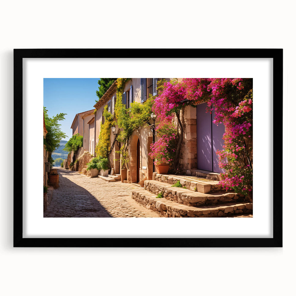 Extra large abstract art print featuring a colorful, textured door design on a black framed canvas.