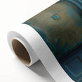 Art Deco style poster featuring a geometric door design in muted gold and teal tones, printed on rolled canvas.