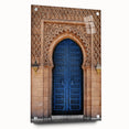 Large abstract wall art on acrylic glass depicting a modern door design in neutral tones.