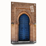 Large abstract wall art on acrylic glass depicting a modern door design in neutral tones.