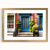 Textured art print of an abstract door design in gold and black tones, framed with a mat, suitable for bedroom decor.