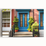 Black and white photograph of a detailed architectural door design on stretched canvas, ideal for kitchen wall art.