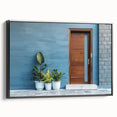Black and white framed canvas featuring a vintage poster art style landscape, ideal for bedroom wall decor.